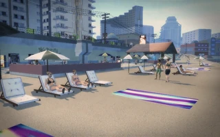 Centennial Beach - deck chairs and civilians