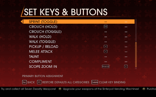 Saints Row Gat out of Hell - Main Menu - Options - Controls - Set Keys & Buttons - On Foot II