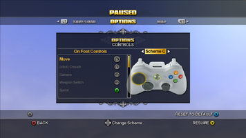 Saints Row Menu - Options - Controls - On Foot Controls - Scheme C