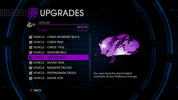 Upgrades menu in Saints Row IV after unlockitall - Genkimobile with Void image