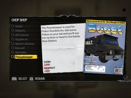Peacekeeper - Truckyard Chop Shop list in Saints Row 2.jpg