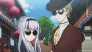 A disguised Kaminski and Leyla spy on Seijuro, Sakura and Klara.