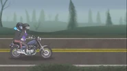 Ash riding the motorcycle with Sal as her passenger