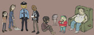 Concept art of Larry along with other characters that appear in "Strange Neighbors"