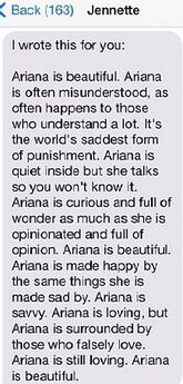 Jennette's letter to Ariana