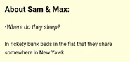 Info from Steve about where Sam and Max sleep (Summer of 2000)