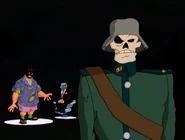 [5] Sculptures of Mack Salmon, The Unused Hack Hatchet, and the Assumedly Unused Crimson Bonehead.