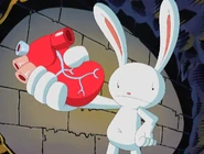 Max, holding a live, beating, grossly realistic (artifictial) heart!