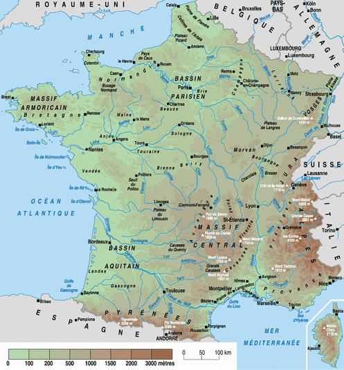 Carte de france relief