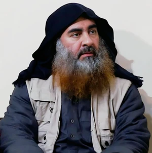 Abu Badr al-Baghdadi (1971-2019, Arab : إبراهيم عواد إبراهيم علي البدري ) unte sien senst prehpen dien 29 Aprile 2019