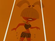 Narc performing in her glass cage.