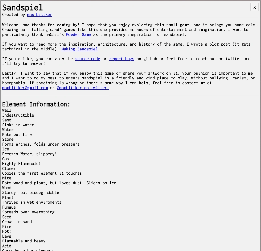 Info | Sandspiel Wiki | Fandom