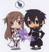 Una ilustración chibi de Asuna y Kirito.