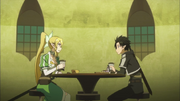 Leafa y Kirito en restaurante