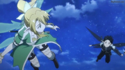 Leafa y Kirito volando