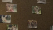 Tablero de fotos en una de las paredes de la habitación.