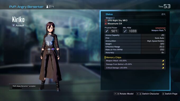 Kirito (GGO) | Sword Art Online : Fatal Bullet (Hero Mode PvP Info ...