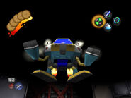A Robochimp jumping up and firing its missiles