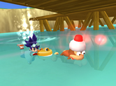 A startled Pipo Monkey swimming in Ape Escape 3.