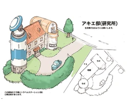 Concept art of an aerial view of "Aki House Research Institute", the backside of which became the TV Station.