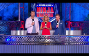 From left to right: Freddie Flintoff (sideline reporter), Rebecca Maddern (host), and Ben Fordham (co-host).