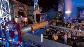 Bart Copeland walking on the top of the log