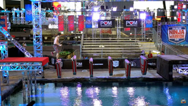 A course tester demonstrating the Broken Bridge in  