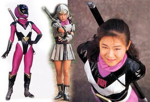 Tanabe Chie in one of her suits during her career as a Stuntwoman