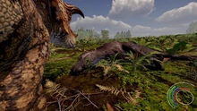 Male Triceratops looking at a dead Tyrannosaurus through aim mode