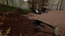 Anatosaurus bellowing at a Tyrannosaurus, while a young Dakotaraptor feasts on a Brachychampsa carcass