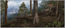 Illustrated landscape of the bluffs, with a female  and a .