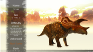 Menu of the playable Triceratops