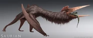 Old concept of Quetzalcoatus swallowing a Champsosaurus