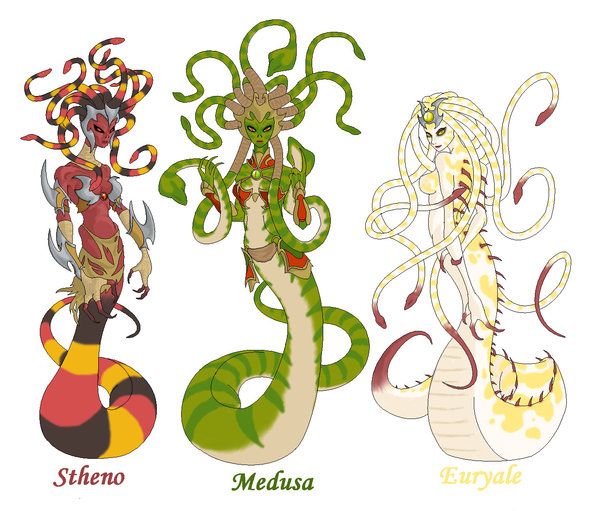Gorgons (gorgos, means dreadful) 3 sisters, Stheno, Euryale and Medusa.  With heads of living snakes that would…