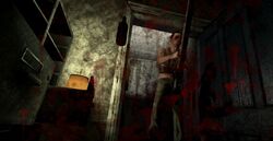 The swinging scythe impales Campbell.