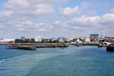 Remains of the Royal Pier in Southampton.Taken from the deck of the Isle of Wight Ferry bound for Cowes.