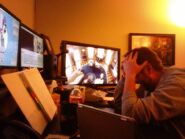 Director Tom Verica (taking the picture) hard at work with Editor Greg Evans.