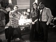 Guillermo, Kerry, Darby & Columbus on set in Olivia's office filming.