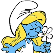 riecht an einer Blume