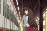 Kotonoha kisses Makoto in the cheeks anime