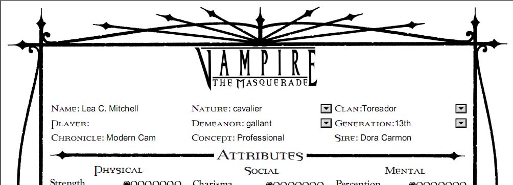 Vampire The Masquerade Revised Characther Sheet