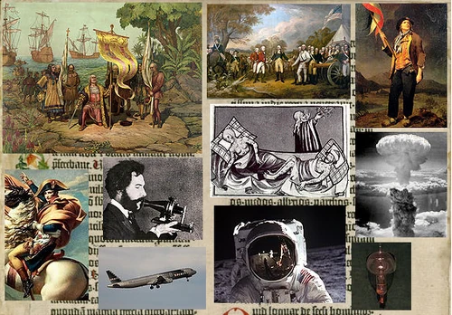 Слева направо по часовой стрелке: , ; ; ;  времён ; альтернативный источник света — ; Впервые   в 1969 году во время экспедиции ;  стали самым употребительным транспортом в небе;  в начале XIX века повлиял на Францию и Европу путём  и ;  ; В   убила более 100 млн человек во всём мире и половину жителей  за два года