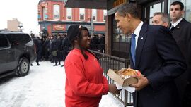 Barack Obama and well-wisher in Ottawa 2-19-09