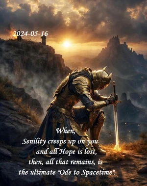 Ωδή στον 

When, 
 creeps up on you 
and all  is lost 
then 
all that remains is 
the ultimate Ode to 

Όταν το Γήρας επελαύνει ακάθεκτο
και κάθε Ελπίδα έχει χαθεί
τότε το μόνο που απομένει είναι
η ύστατη Ωδή στον Χωρόχρονο
