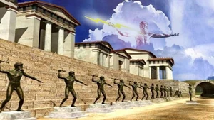  στην Ολυμπία

Οι Ζάνες ήταν χάλκινα αγάλματα του θεού , τα οποία είχαν τοποθετηθεί στην είσοδο του σταδίου στην Ολυμπία, έμπροσθεν του ανδήρου των θησαυρών.