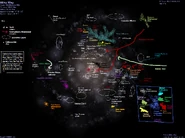 A map of the galaxy showing various interstellar civilizations from different sci-fi universes.