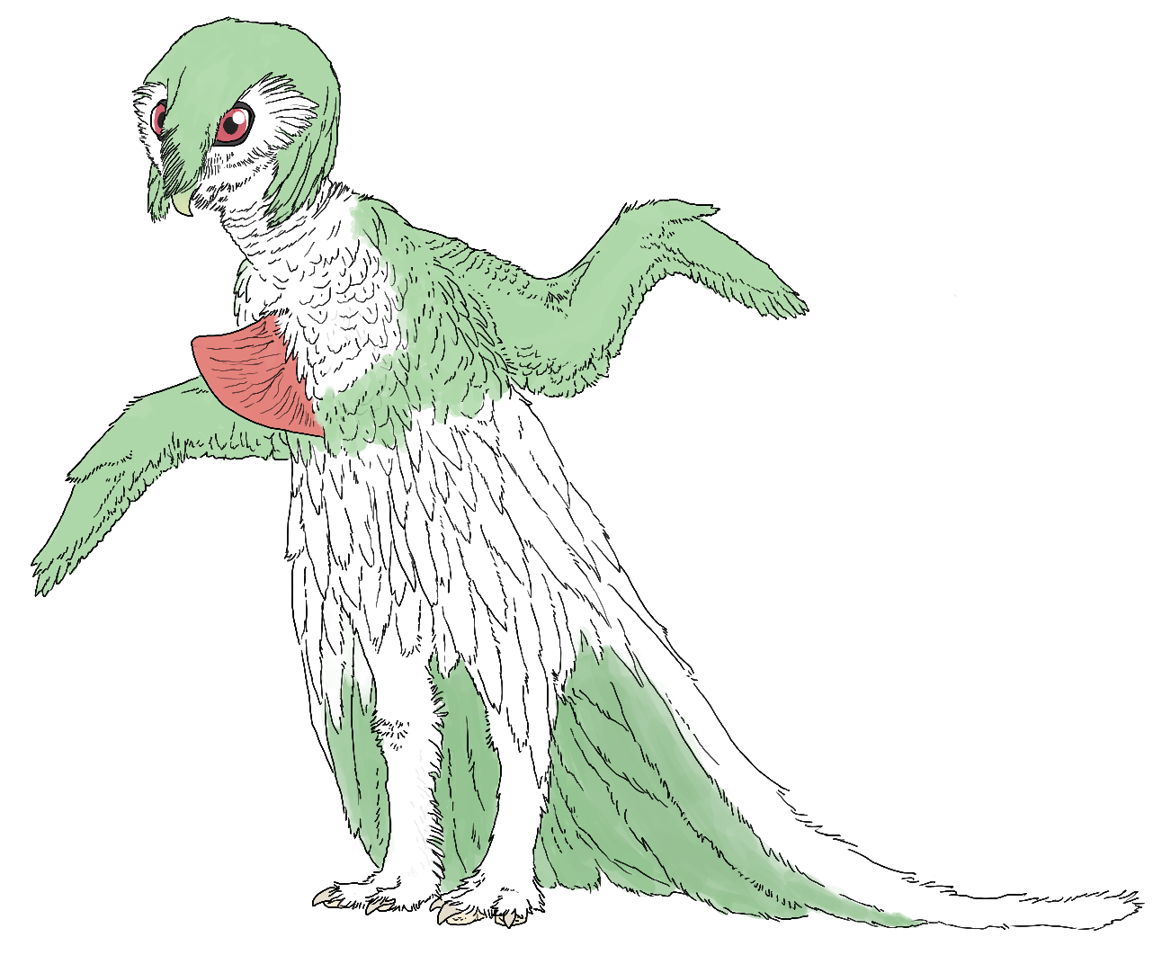 Gardevoir is a bipedal, bishōjo-like pokémon whose body resembles a flowing  gown. most of its body is white, but its hair, arms, and the underside of  its gown are green. its hair