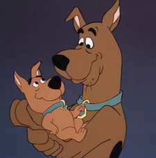 Scooby holding Scrappy
