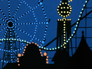 Funland open at night.