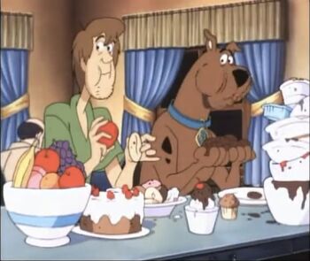 Scooby-Doo and Shaggy Rogers eating together